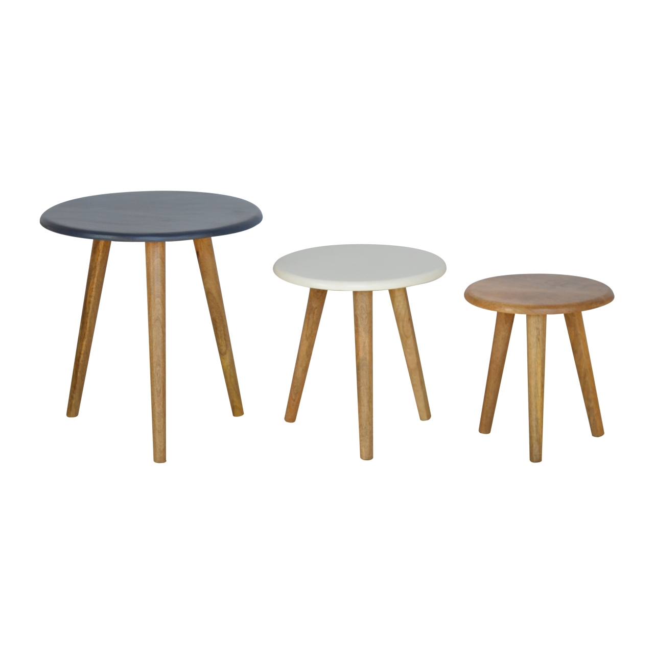 Solid Mango Wood Multi Nordic Stool Set of 3 - Image 2