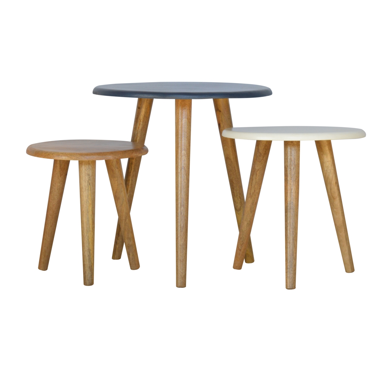 Solid Mango Wood Multi Nordic Stool Set of 3 - Image 3
