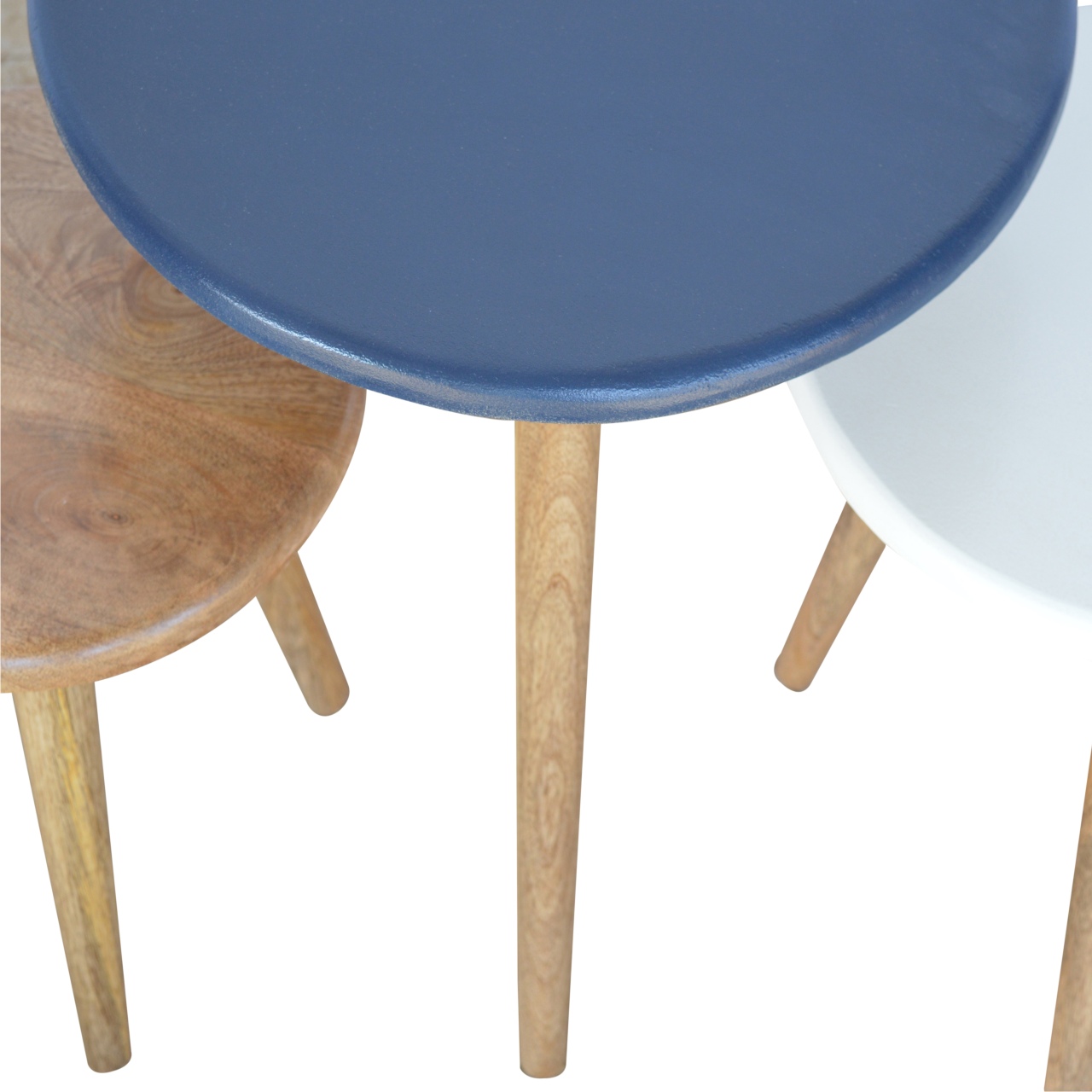 Solid Mango Wood Multi Nordic Stool Set of 3 - Image 4