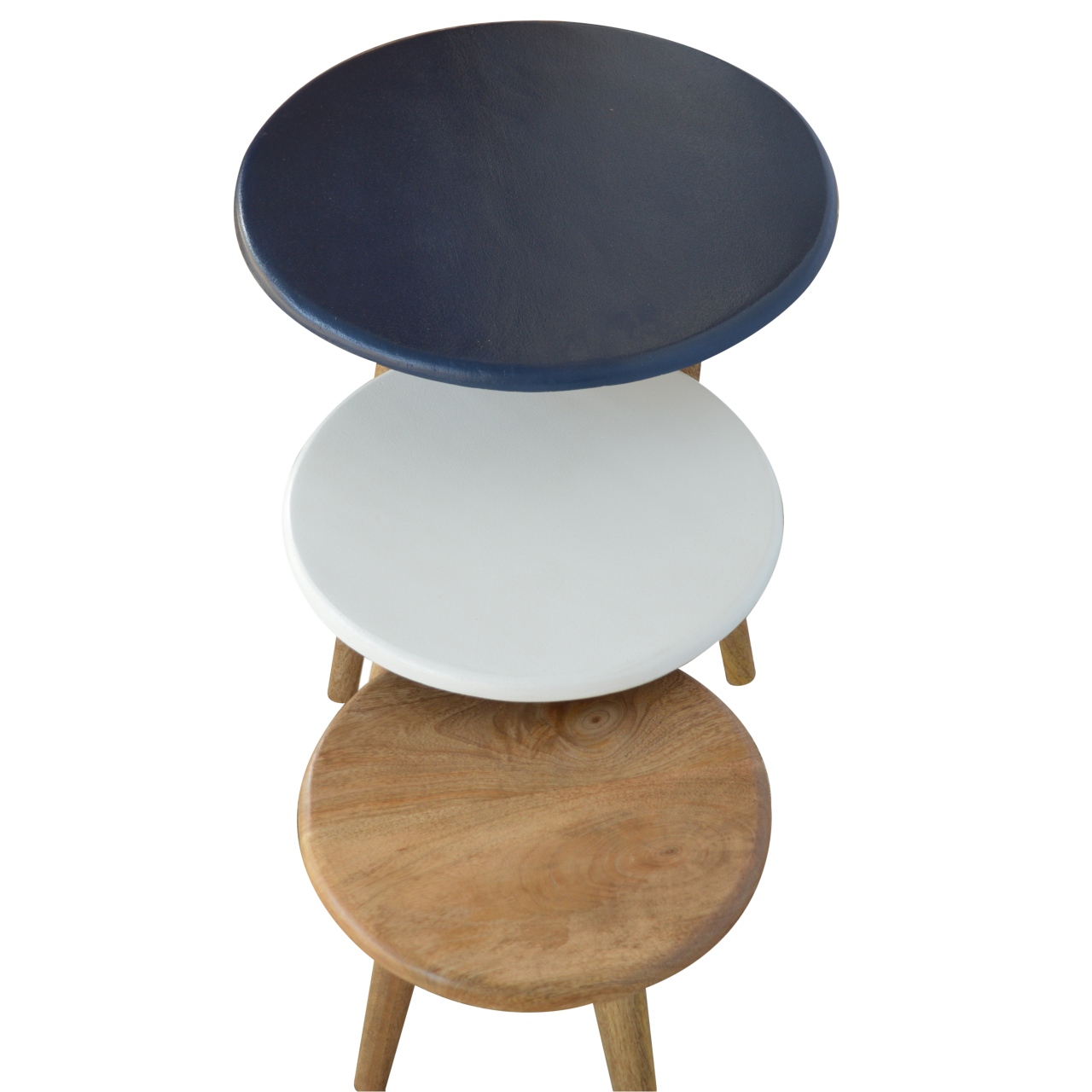 Solid Mango Wood Multi Nordic Stool Set of 3 - Image 5