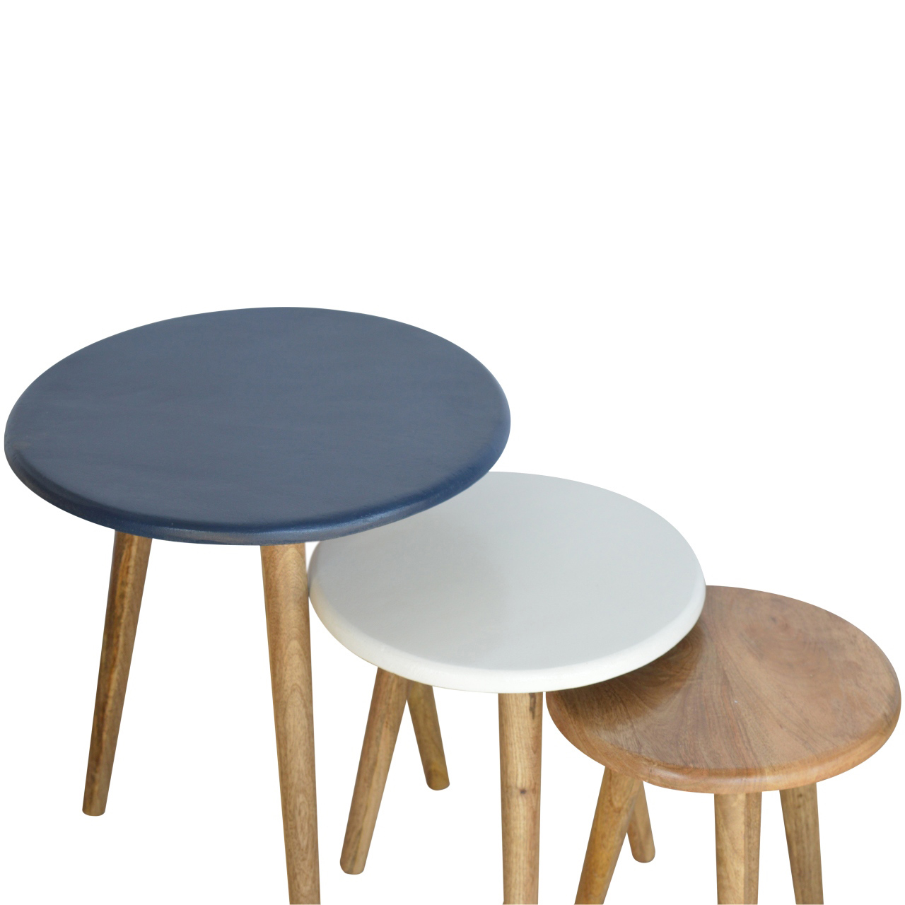 Solid Mango Wood Multi Nordic Stool Set of 3 - Image 6