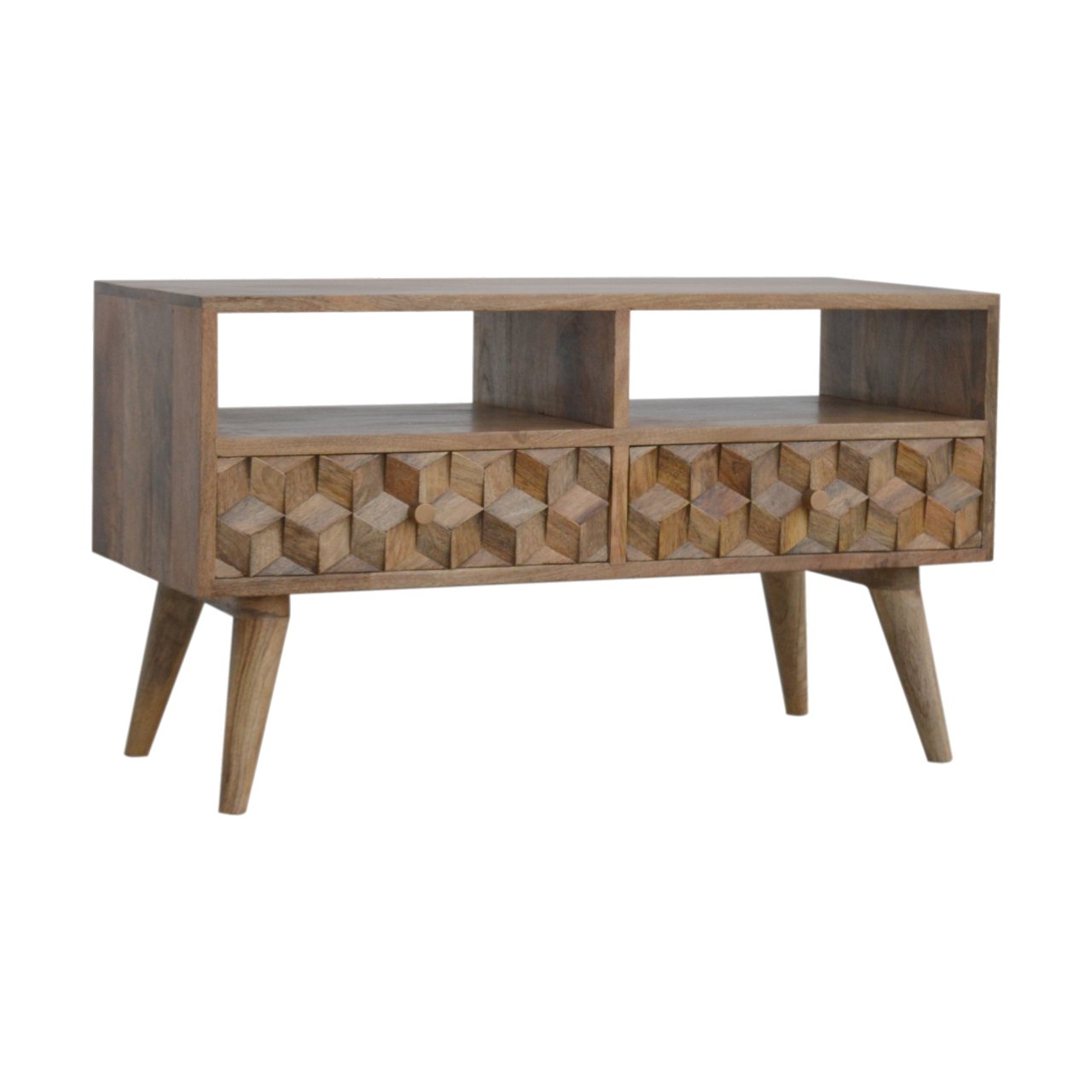Solid Mango Wood Cube Carved TV Unit - Image 2
