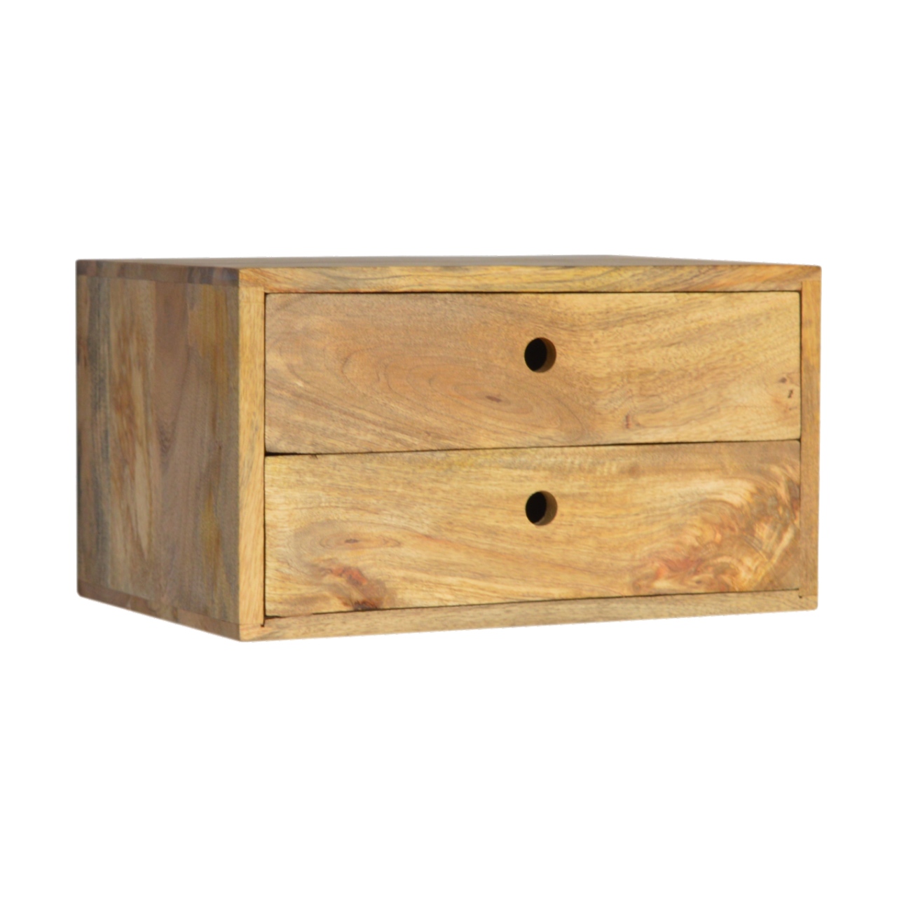 Solid Mango Wood Oak Finished Wall Mounted Bedside - Image 3