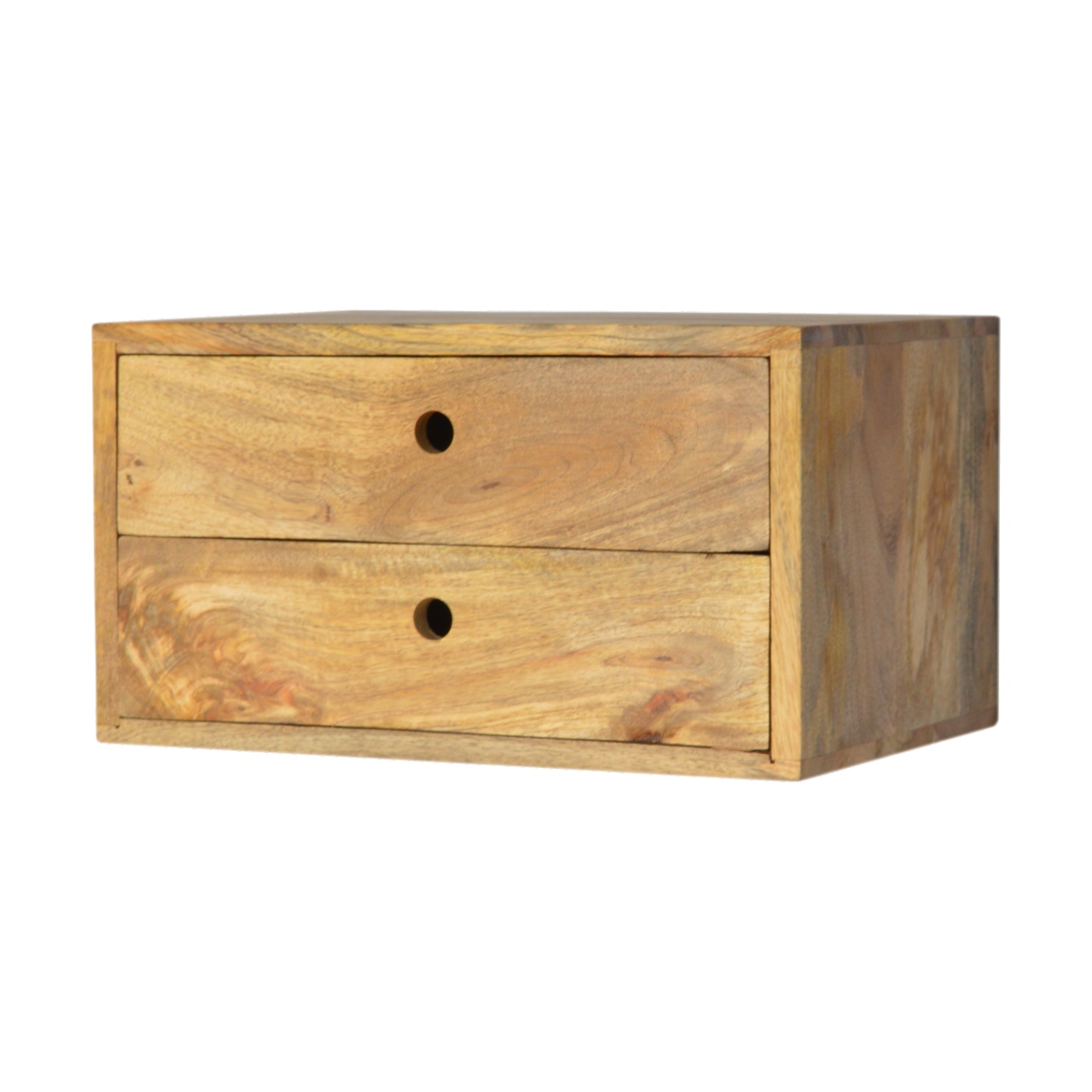 Solid Mango Wood Oak Finished Wall Mounted Bedside - Image 2