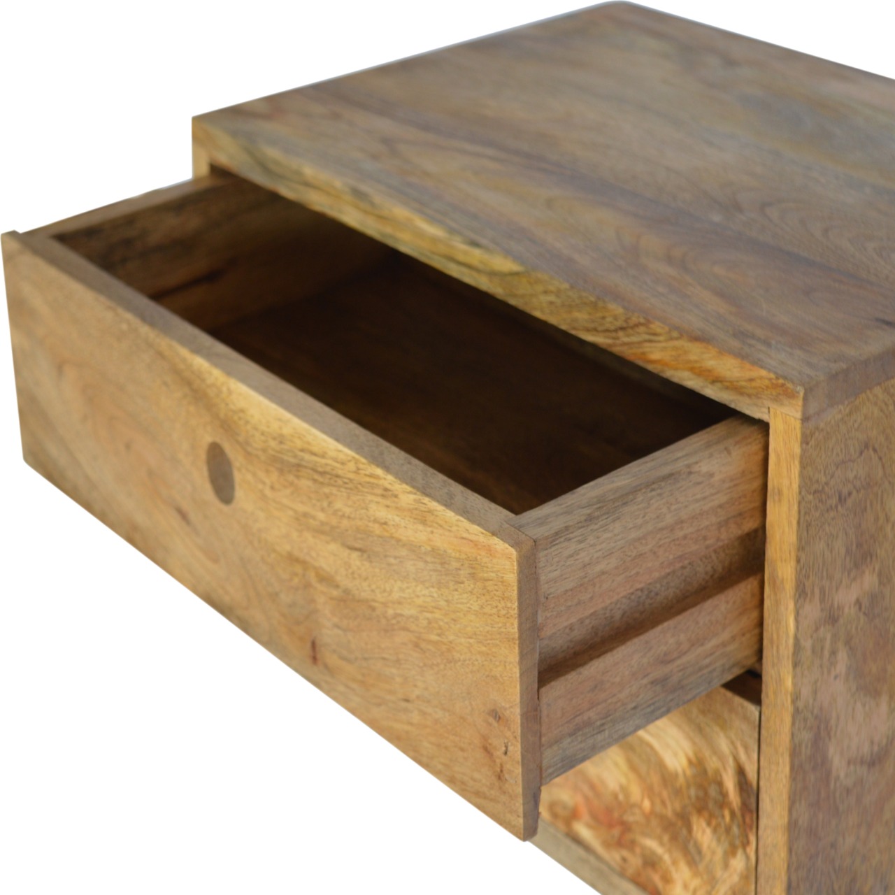 Solid Mango Wood Oak Finished Wall Mounted Bedside - Image 4