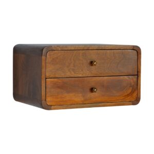 Solid Mango Wood Floating Curved Chestnut Bedside