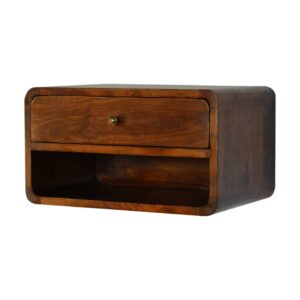 Solid Mango Wood Chestnut Curve Floating Bedside
