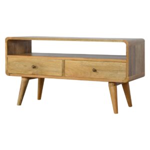 Mango Wood Curved Oak-ish Media Unit