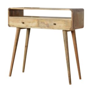 Solid Mango Wood Curved Oak Finish Console Table