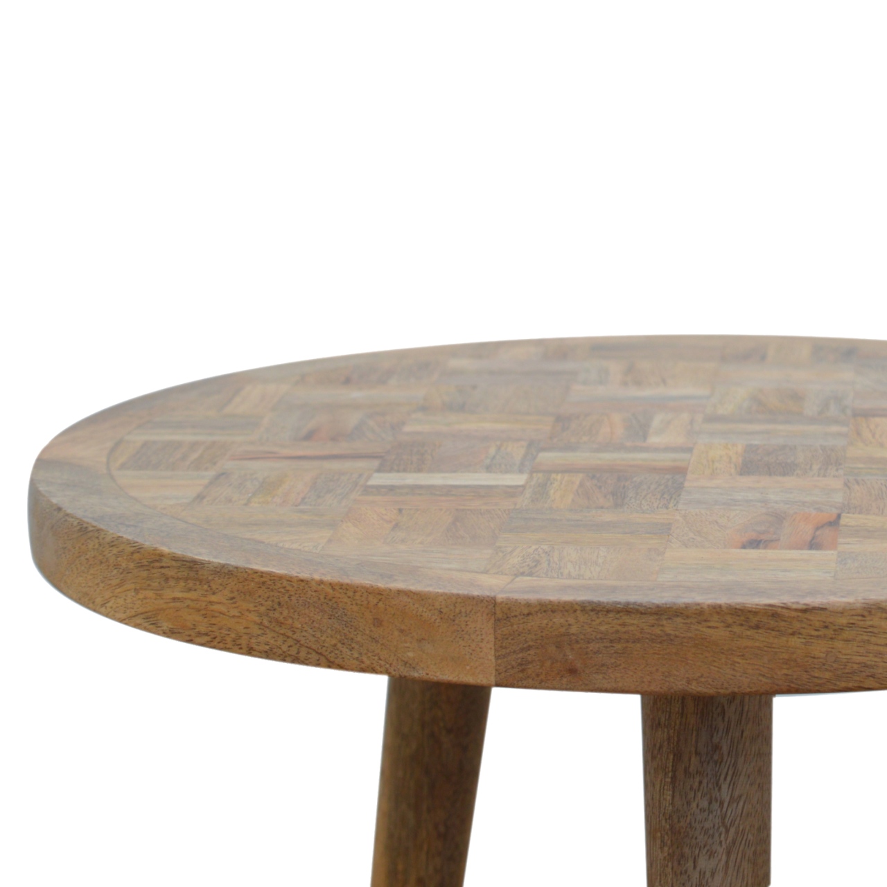 Solid Mango Wood Scandinavian Style Set of 3 Nest Tables with Patchwork Patterned Tops - Image 3