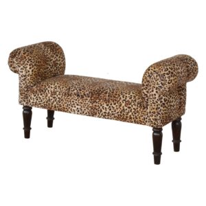 Solid Mango Wood Leopard Print Velvet Bench