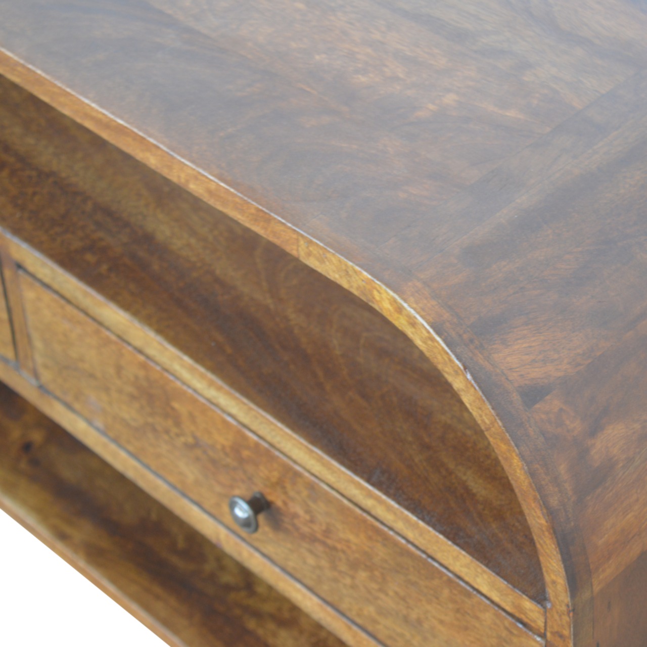 Solid Mango Wood Wall Mounted Chestnut Finished Circular Media Unit - Image 5