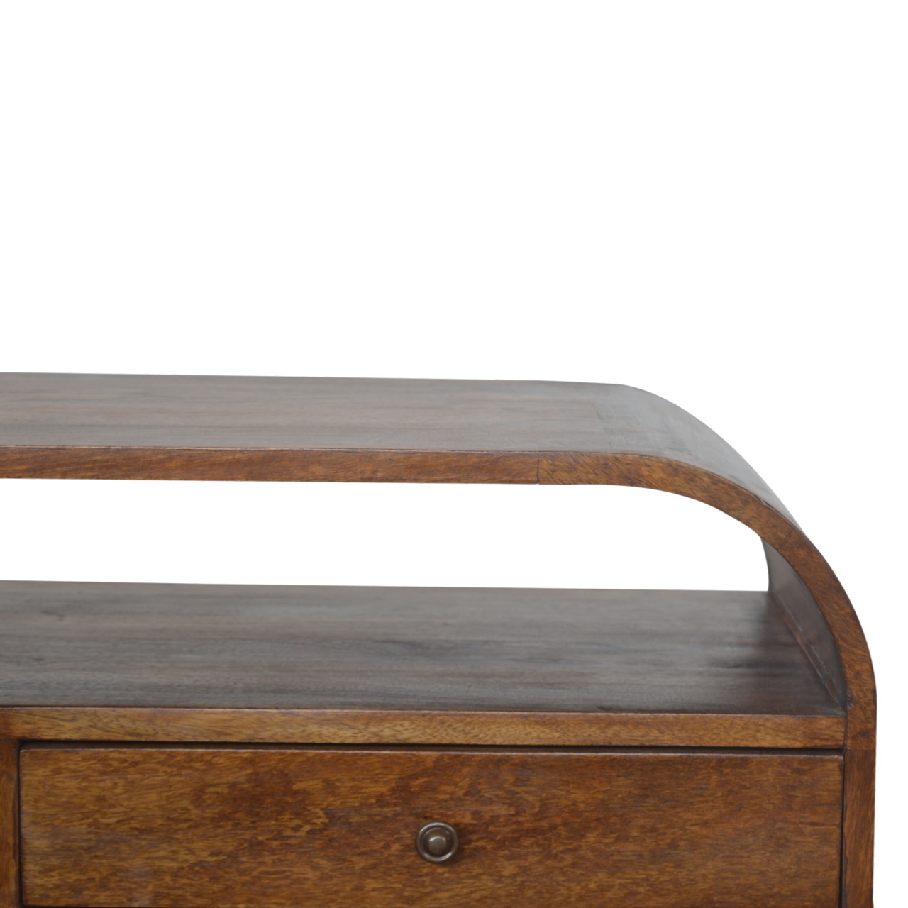 Solid Mango Wood Wall Mounted Chestnut Finished Circular Media Unit - Image 6