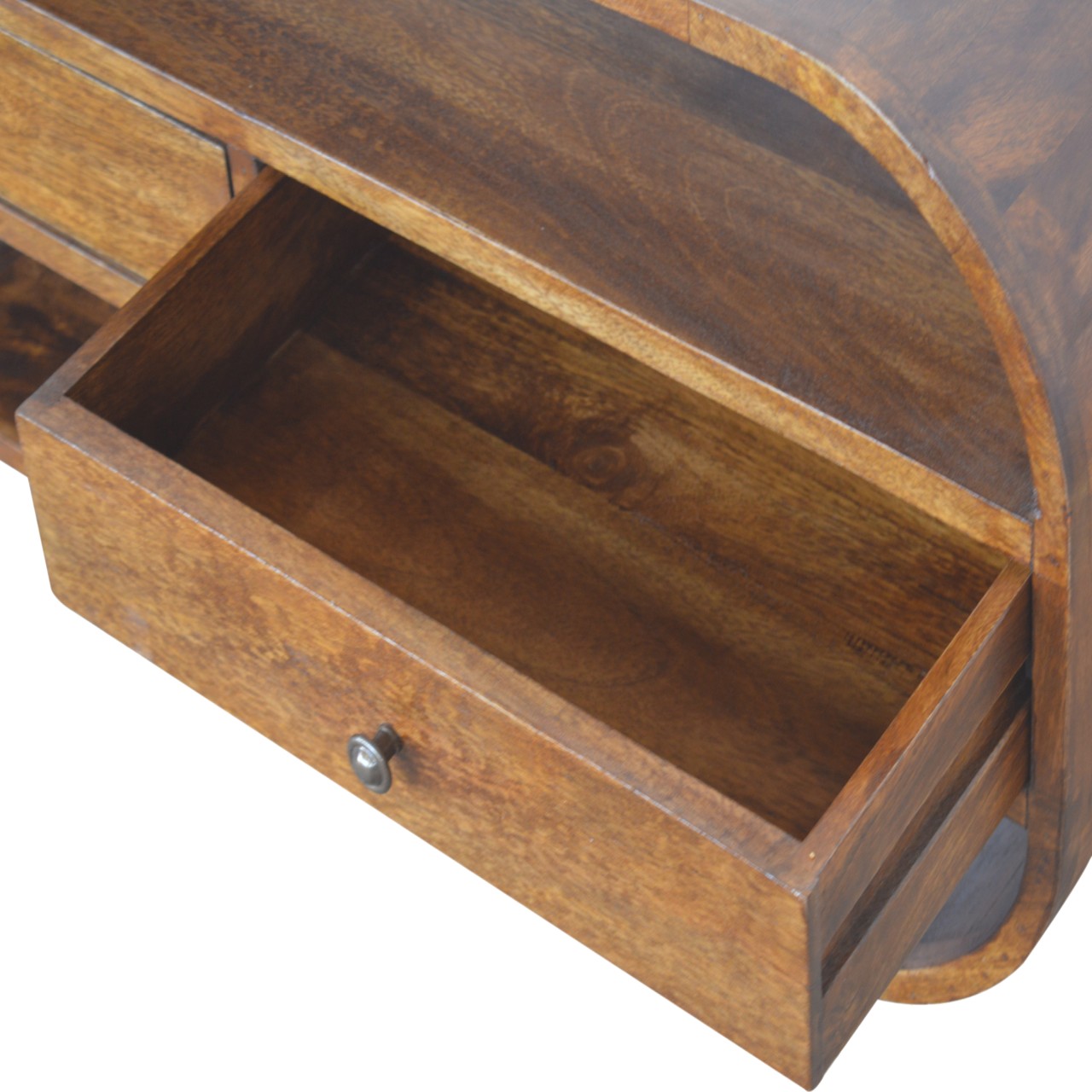 Solid Mango Wood Wall Mounted Chestnut Finished Circular Media Unit - Image 4