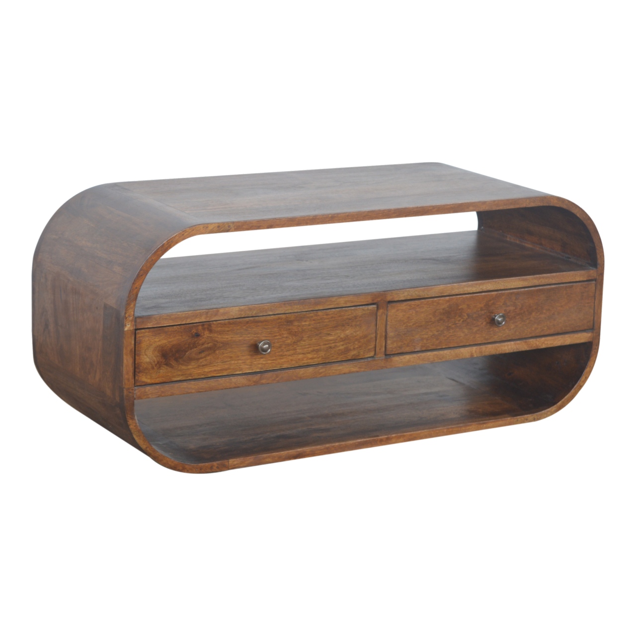 Solid Mango Wood Wall Mounted Chestnut Finished Circular Media Unit - Image 3