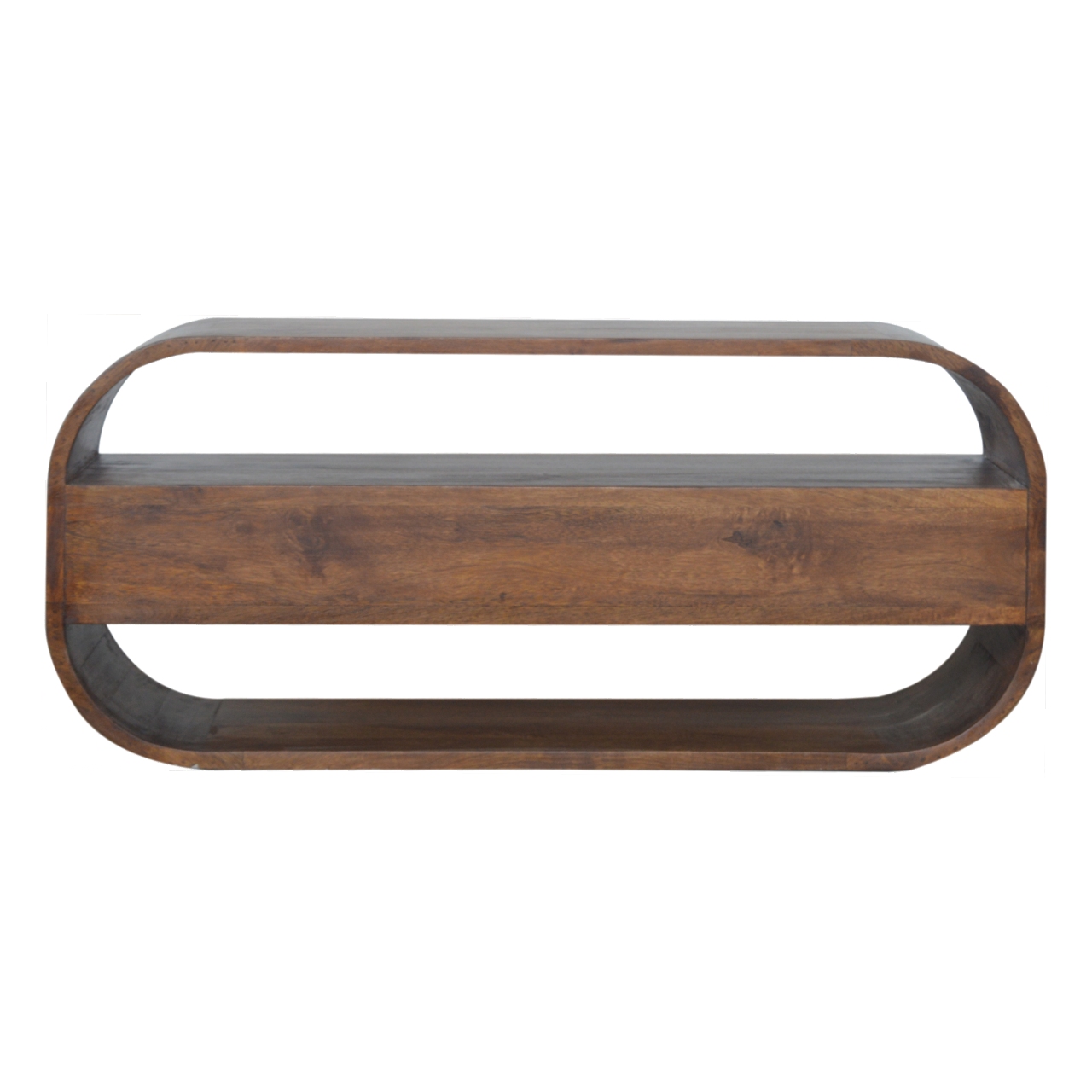 Solid Mango Wood Wall Mounted Chestnut Finished Circular Media Unit - Image 9