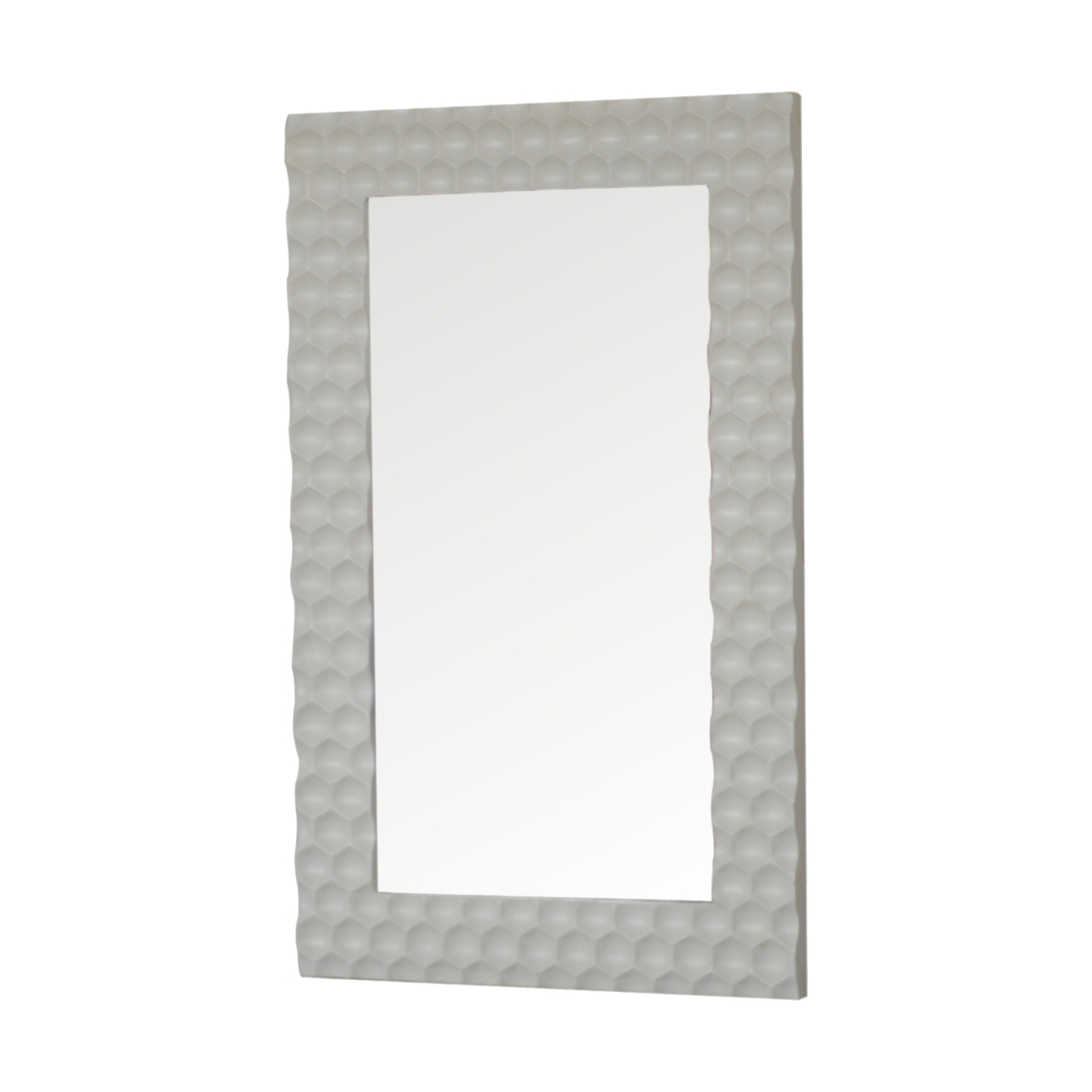 Solid Mango Wood White Painted Honeycomb Framed Rectangular Mirror - Image 2