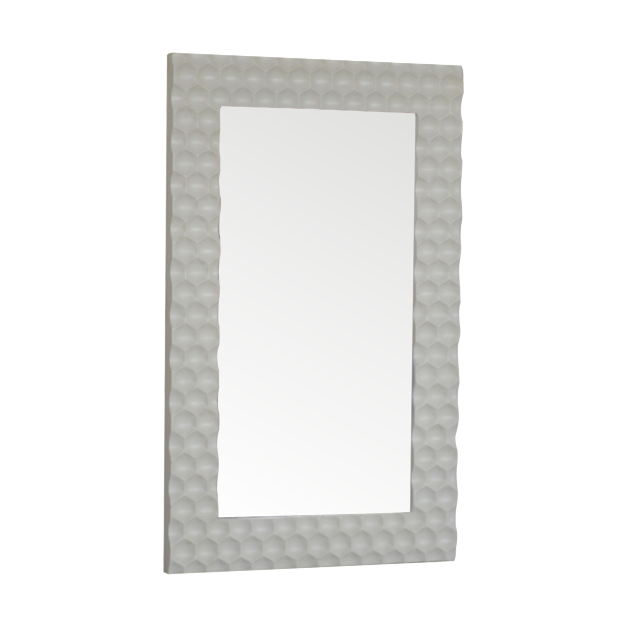 Solid Mango Wood White Painted Honeycomb Framed Rectangular Mirror - Image 3