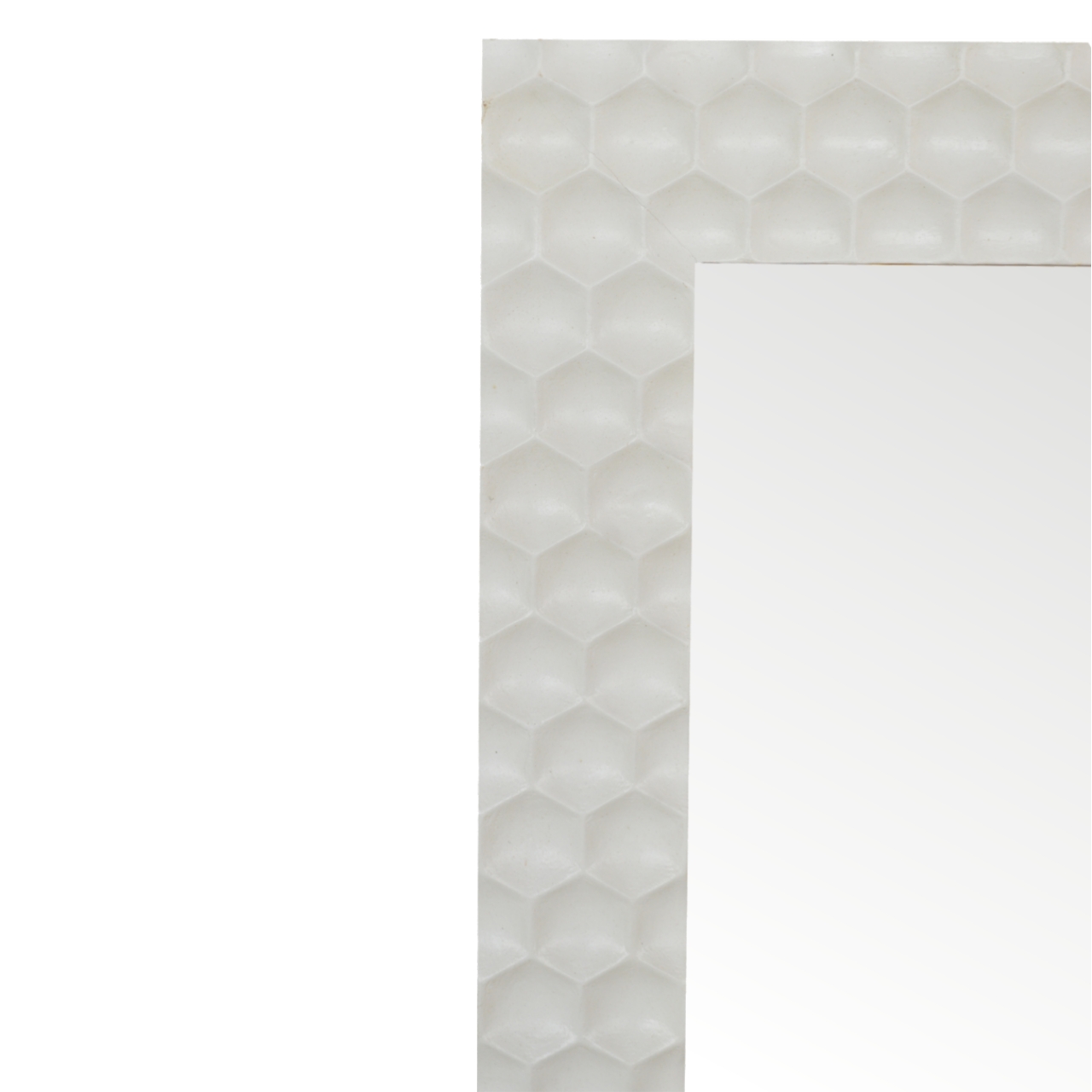Solid Mango Wood White Painted Honeycomb Framed Rectangular Mirror - Image 5