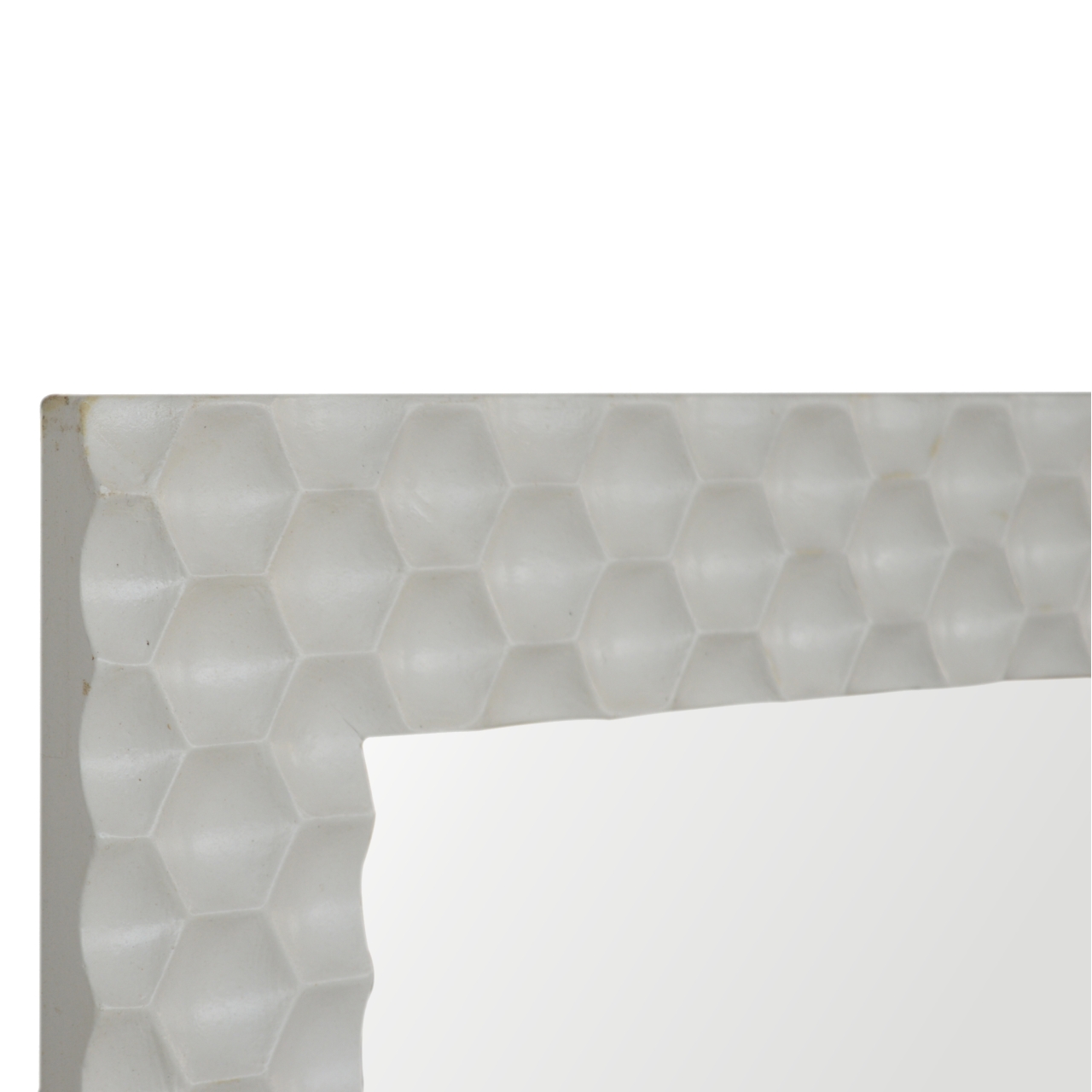 Solid Mango Wood White Painted Honeycomb Framed Rectangular Mirror - Image 9