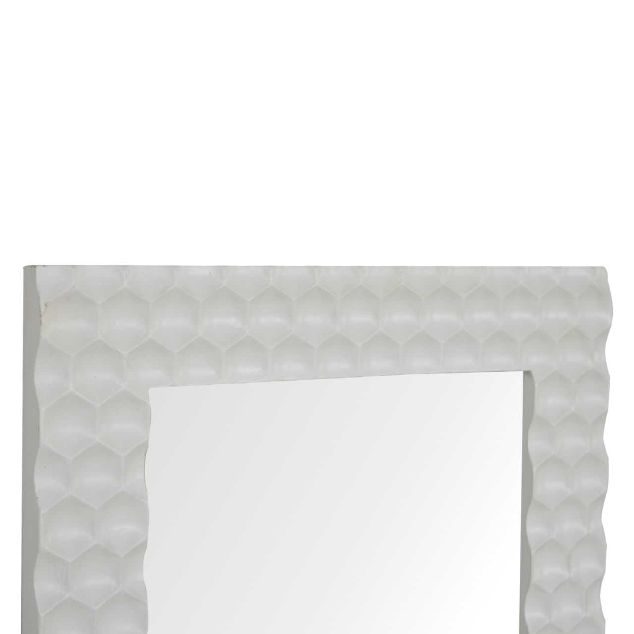 Solid Mango Wood White Painted Honeycomb Framed Rectangular Mirror - Image 8