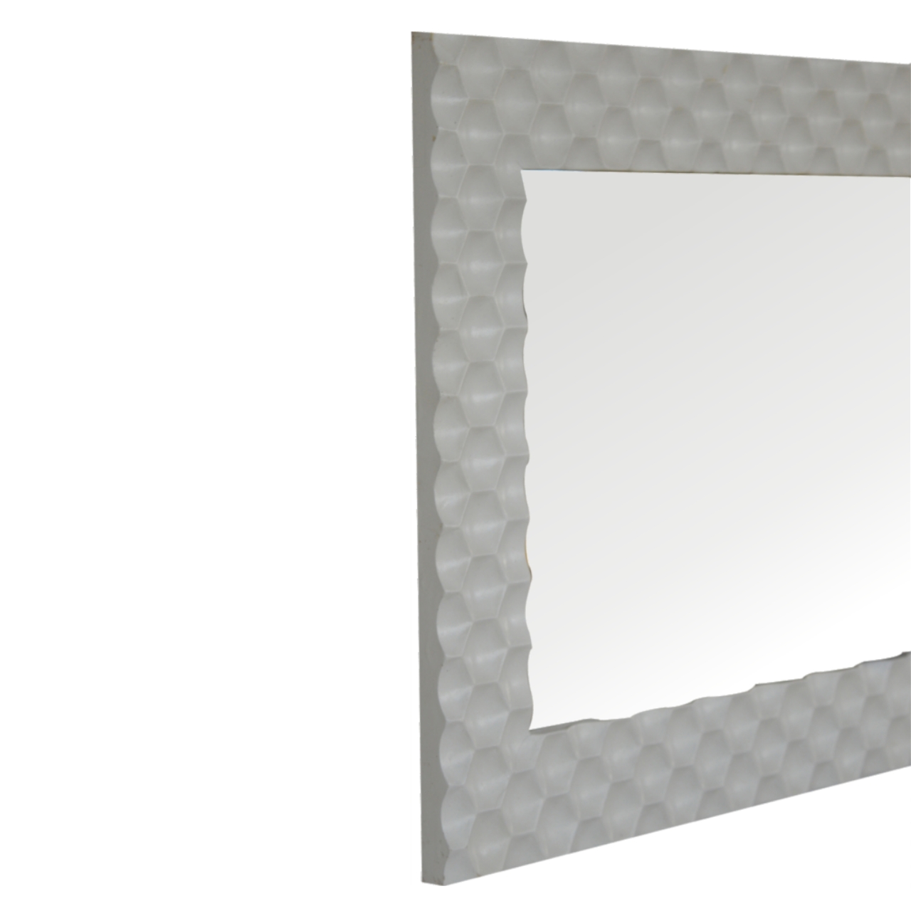 Solid Mango Wood White Painted Honeycomb Framed Rectangular Mirror - Image 6