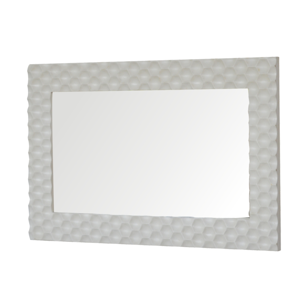 Solid Mango Wood White Painted Honeycomb Framed Rectangular Mirror - Image 7