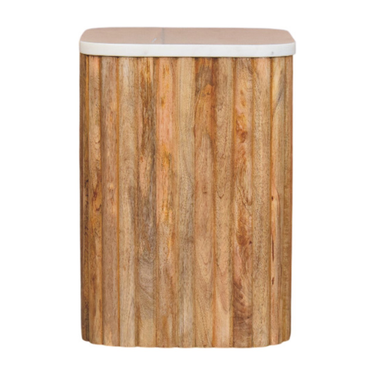 Solid Mango Wood Oak Finished Marble Topped Side Table