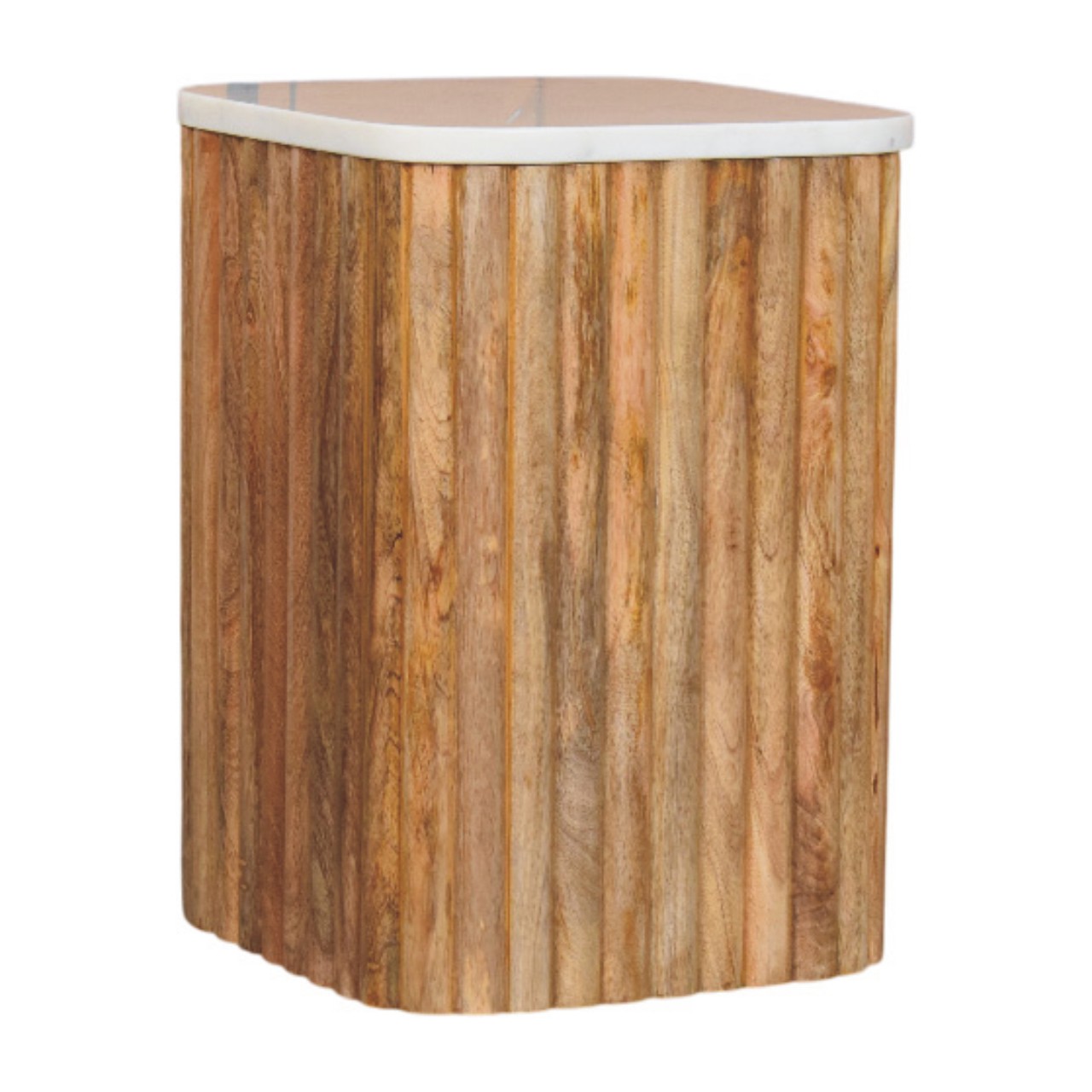 Solid Mango Wood Oak Finished Marble Topped Side Table - Image 2