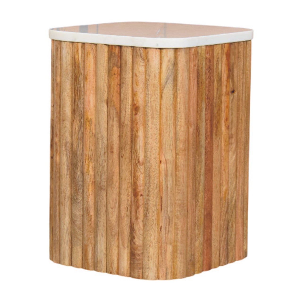 Solid Mango Wood Oak Finished Marble Topped Side Table - Image 3