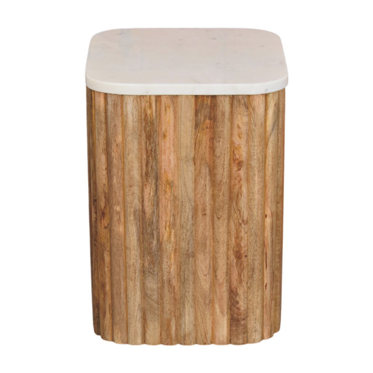 Solid Mango Wood Oak Finished Marble Topped Side Table - Image 8
