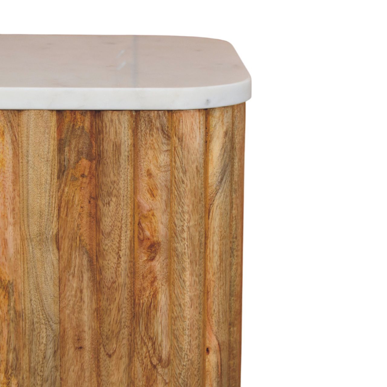 Solid Mango Wood Oak Finished Marble Topped Side Table - Image 4