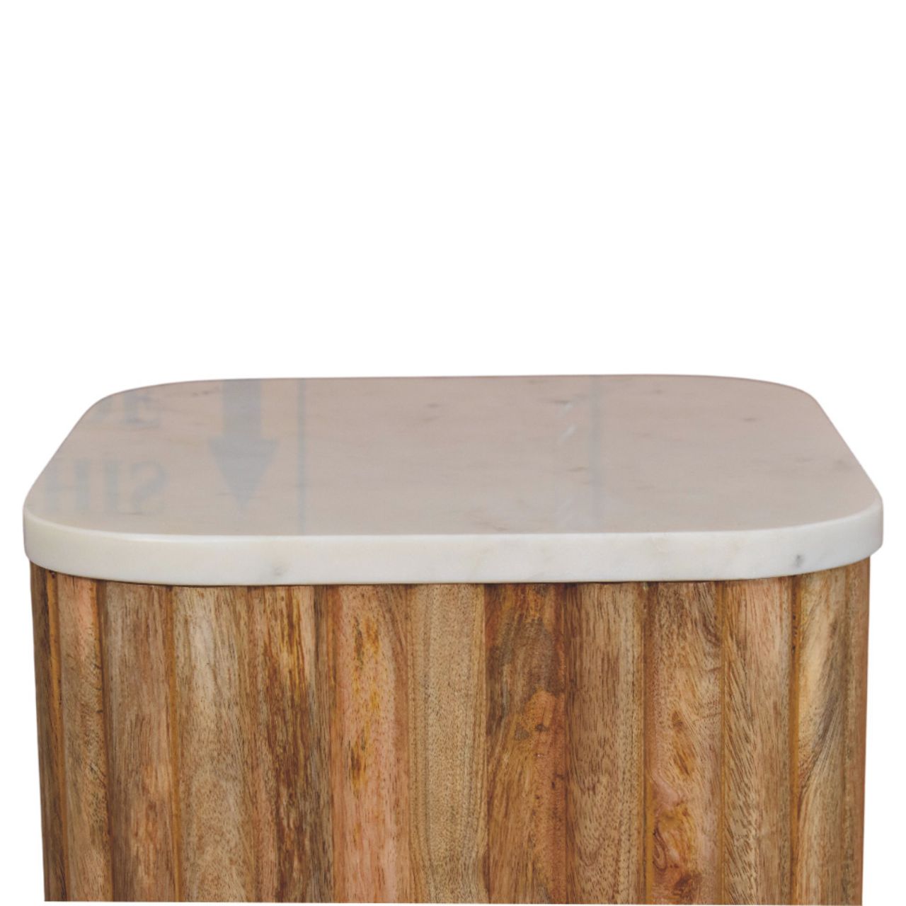 Solid Mango Wood Oak Finished Marble Topped Side Table - Image 5