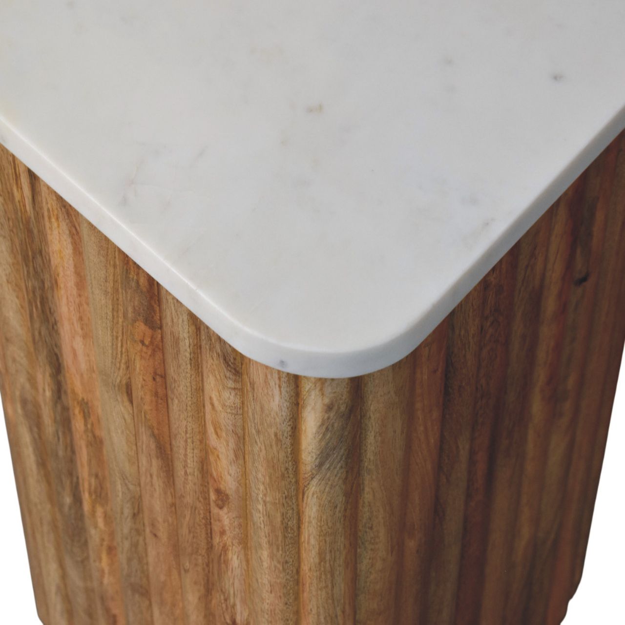 Solid Mango Wood Oak Finished Marble Topped Side Table - Image 6