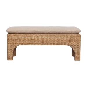 Solid Mango Wood Oak Finish Rattan Harmony Soft Cushioned Bench
