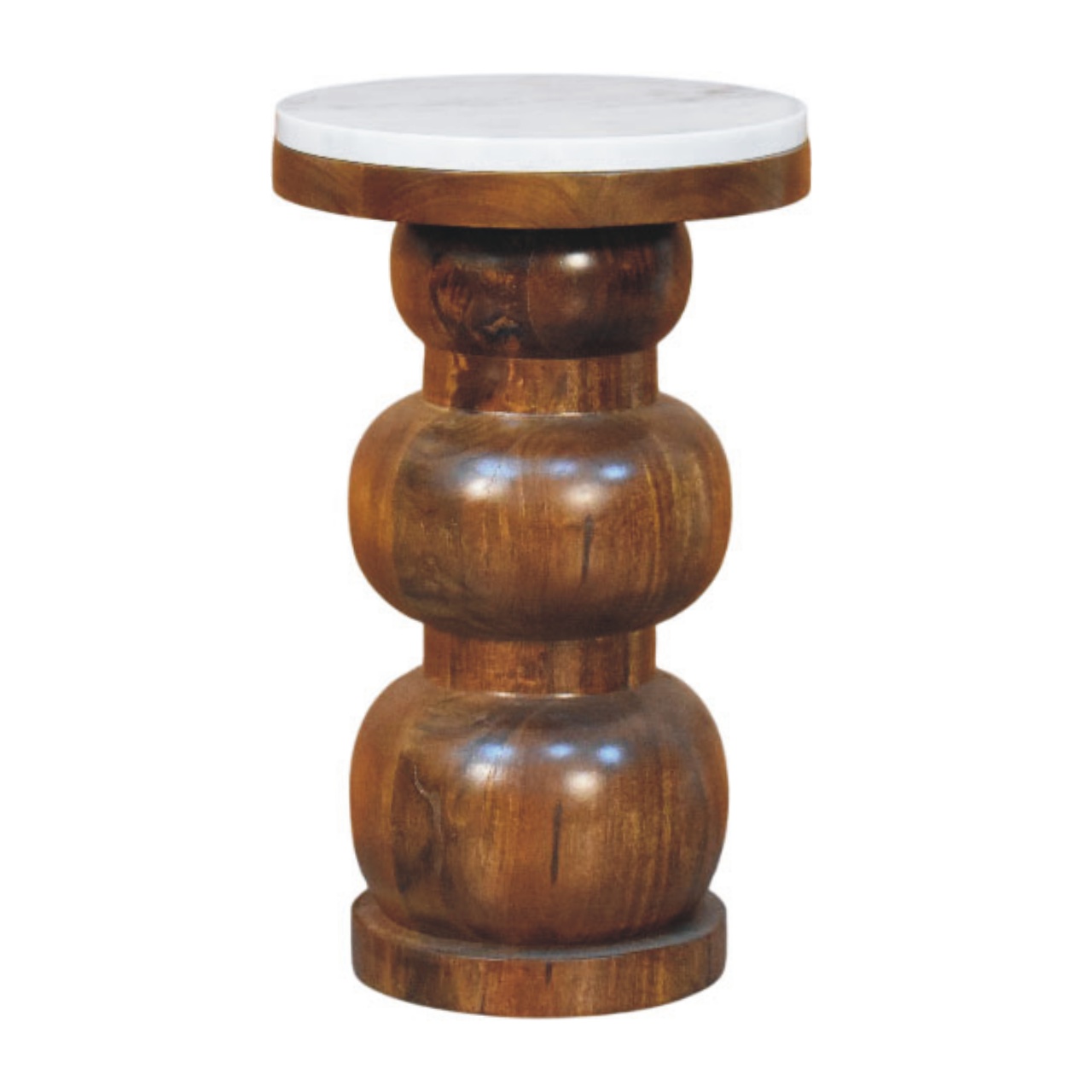 Solid Mango Wood Amber Oak Finished Marble Top Bulla Side Table
