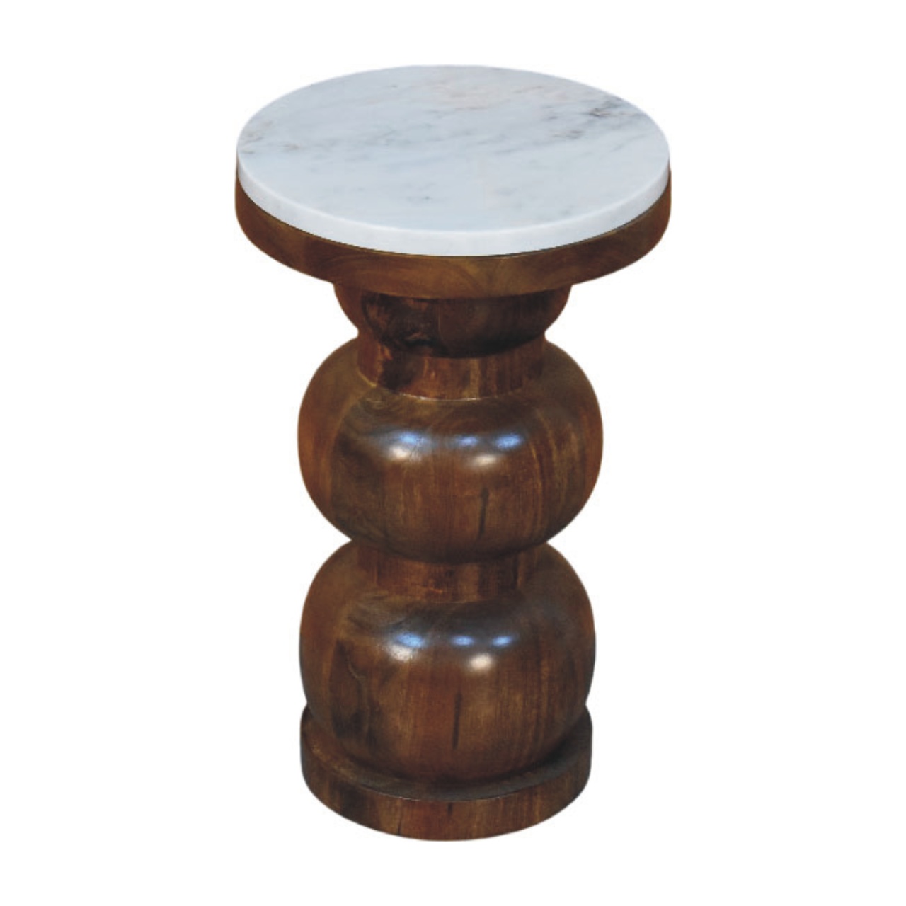 Solid Mango Wood Amber Oak Finished Marble Top Bulla Side Table - Image 2