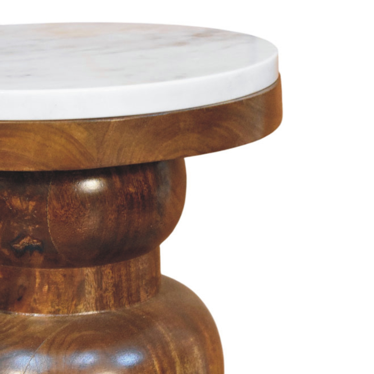 Solid Mango Wood Amber Oak Finished Marble Top Bulla Side Table - Image 3