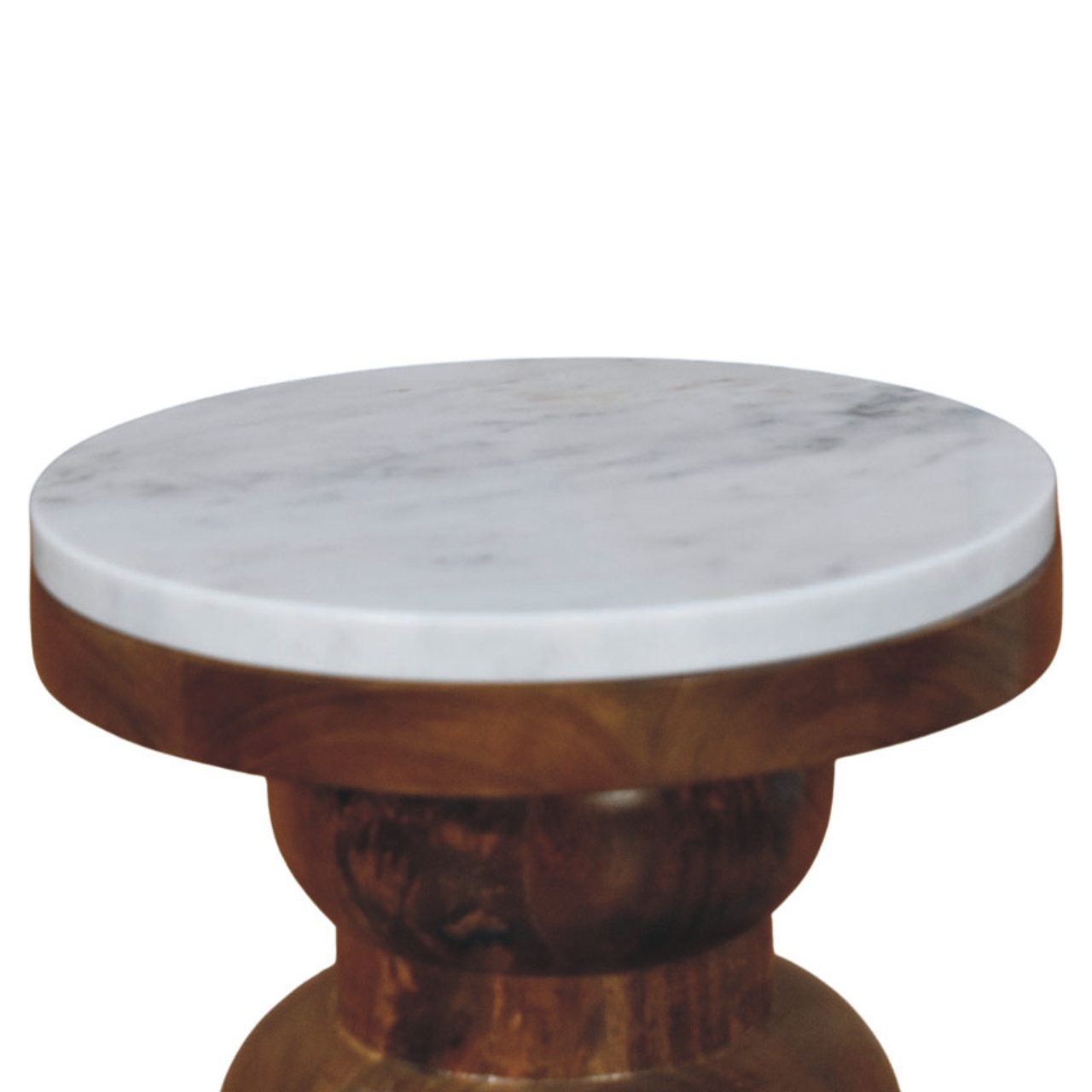 Solid Mango Wood Amber Oak Finished Marble Top Bulla Side Table - Image 4