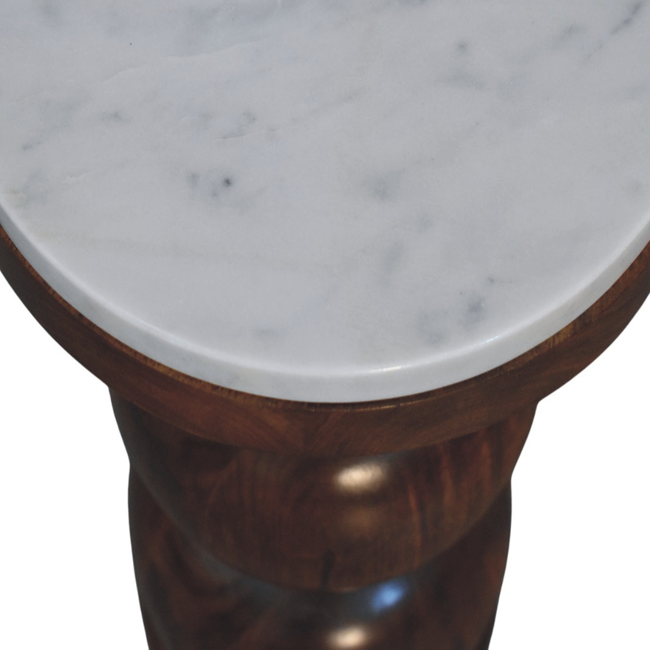 Solid Mango Wood Amber Oak Finished Marble Top Bulla Side Table - Image 5
