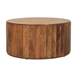 Solid Mango Wood Golden Teak Finished Saffron Rattan Topped Coffee Table