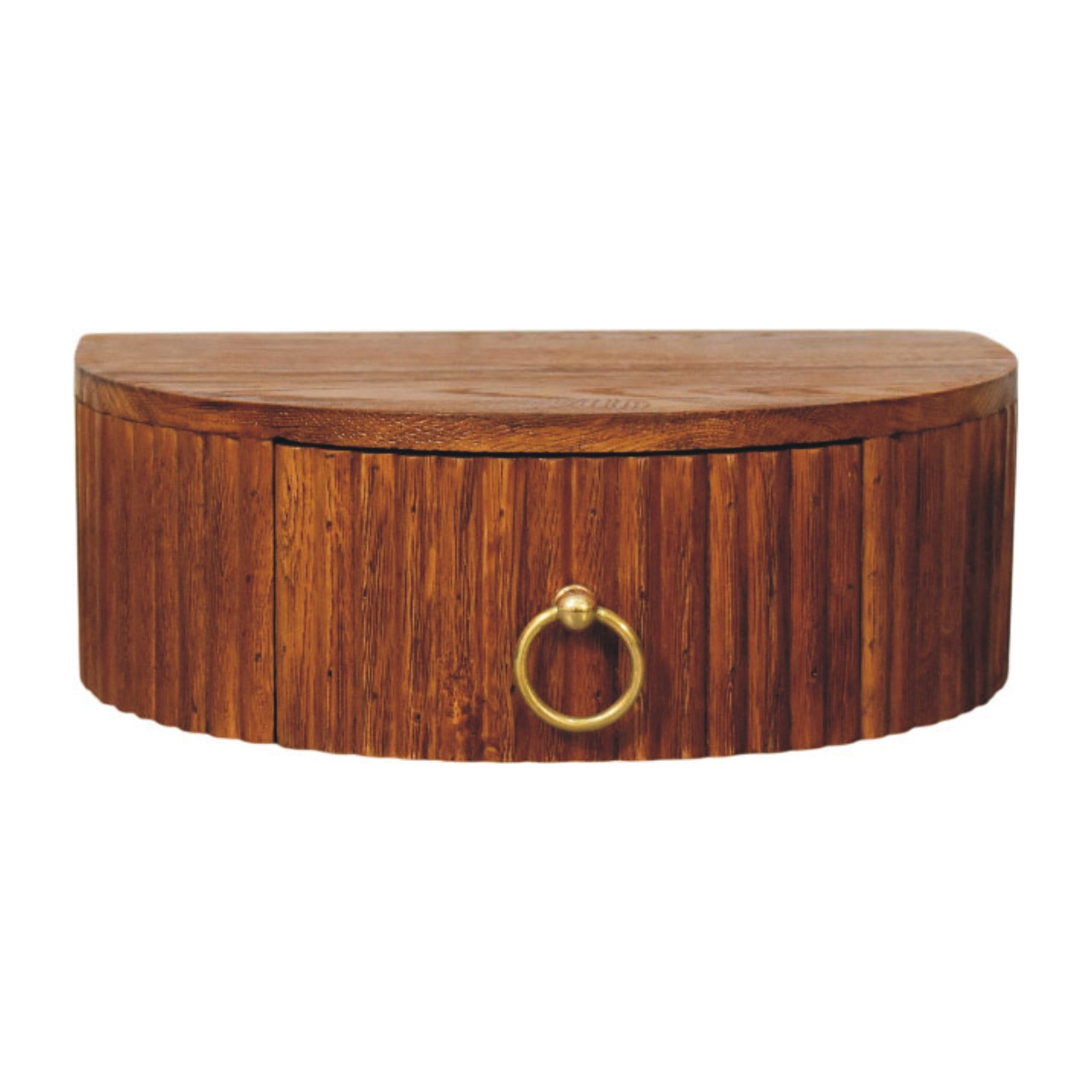 Solid Mango Wood Tiger Oak Finished 1 Drawer Ring Pull Wall Nightstand