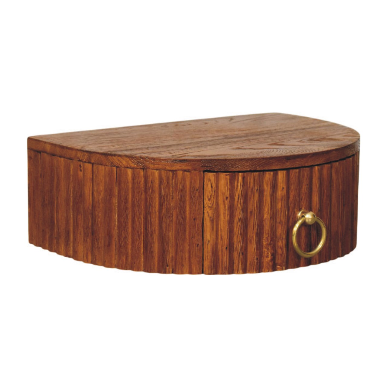 Solid Mango Wood Tiger Oak Finished 1 Drawer Ring Pull Wall Nightstand - Image 2