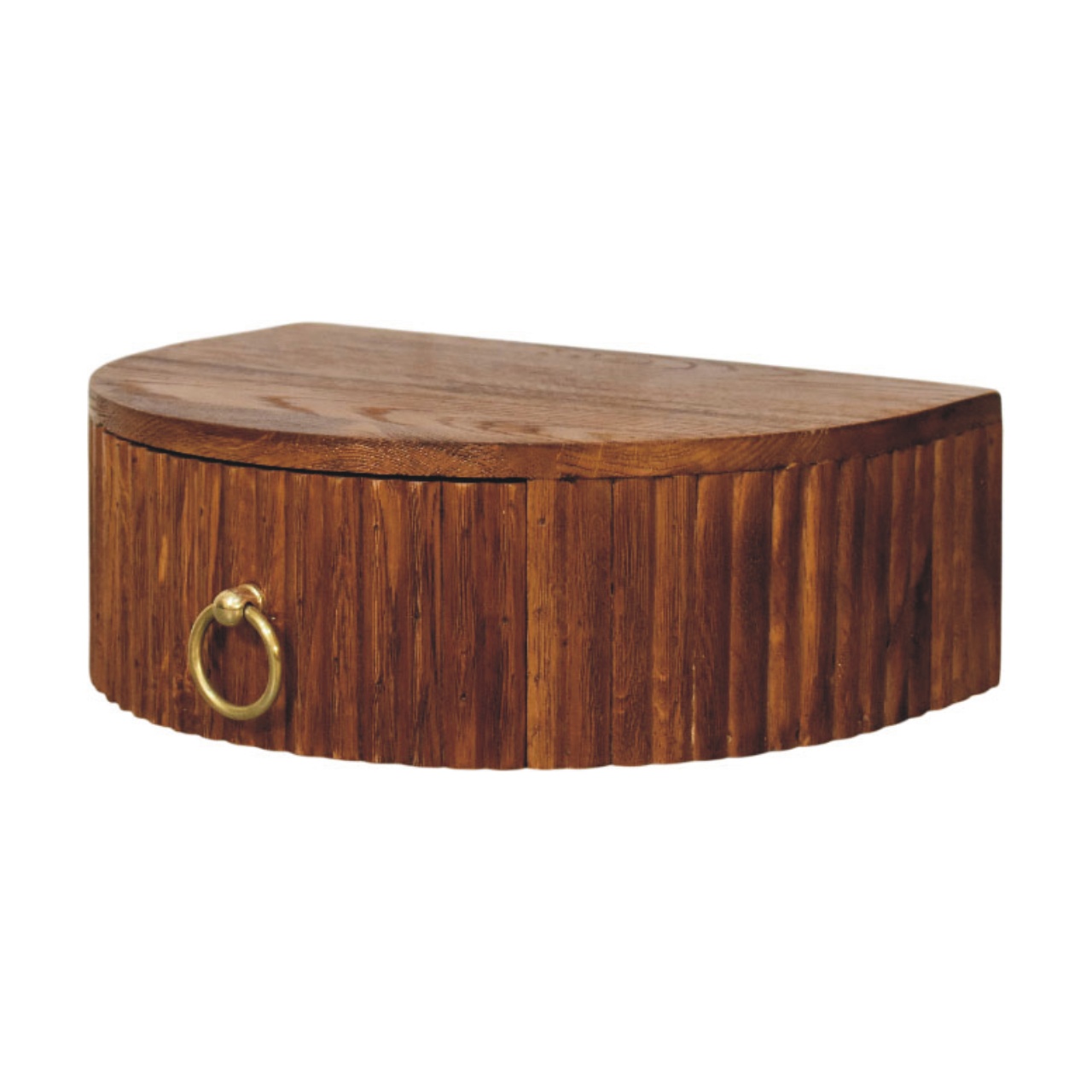Solid Mango Wood Tiger Oak Finished 1 Drawer Ring Pull Wall Nightstand - Image 3