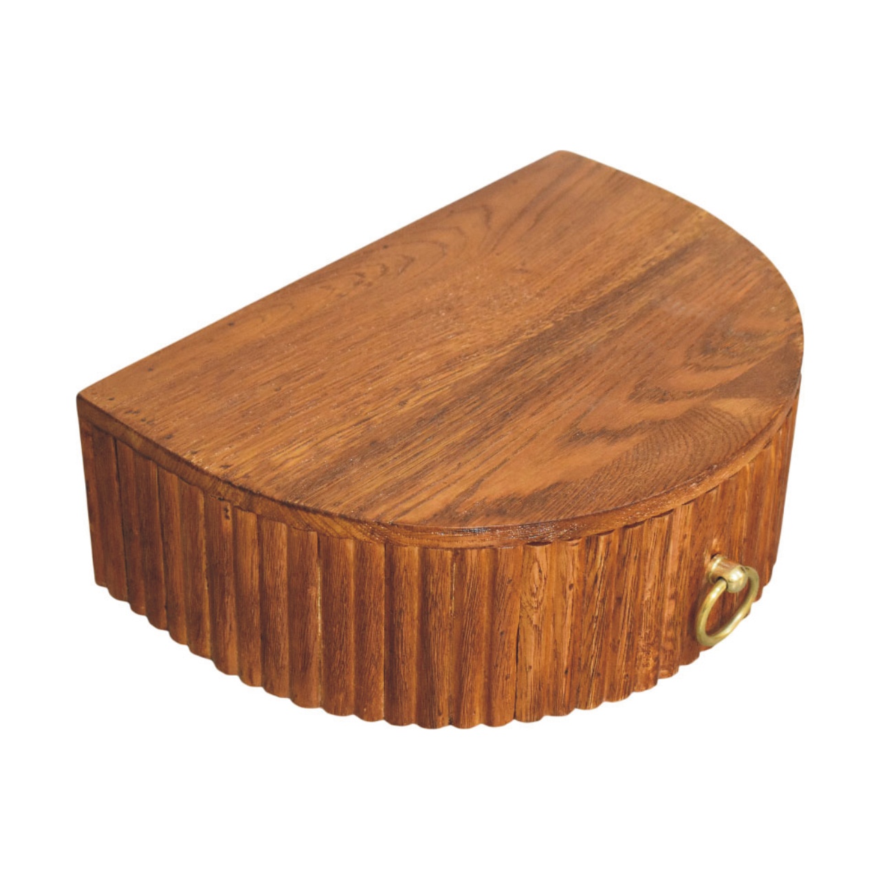 Solid Mango Wood Tiger Oak Finished 1 Drawer Ring Pull Wall Nightstand - Image 4