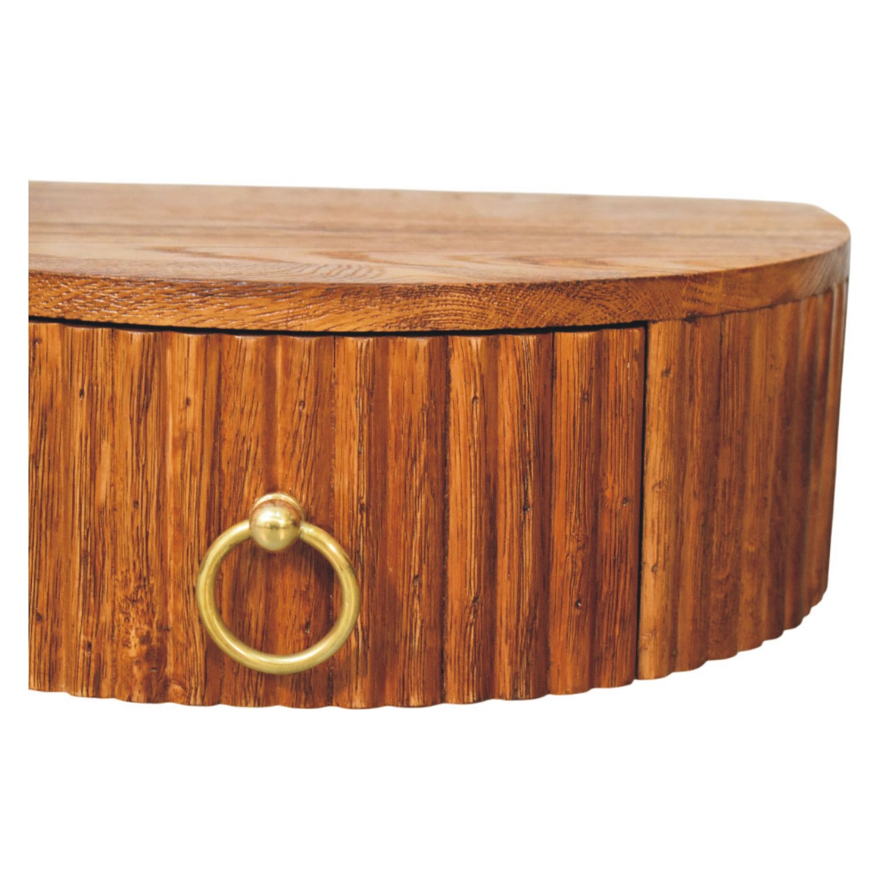 Solid Mango Wood Tiger Oak Finished 1 Drawer Ring Pull Wall Nightstand - Image 5