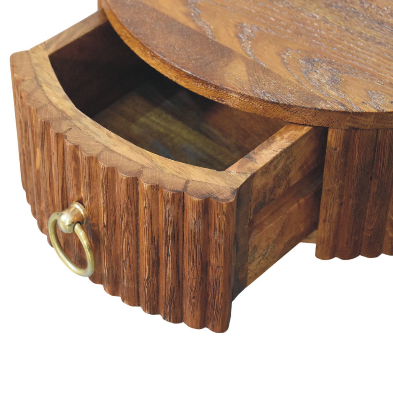 Solid Mango Wood Tiger Oak Finished 1 Drawer Ring Pull Wall Nightstand - Image 7