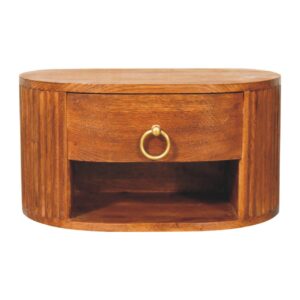 Solid Mango Wood Tiger Oak Finished 1 Drawer Oval Wall Nightstand