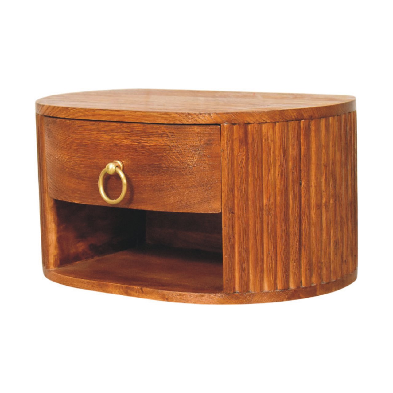 Solid Mango Wood Tiger Oak Finished 1 Drawer Oval Wall Nightstand - Image 2