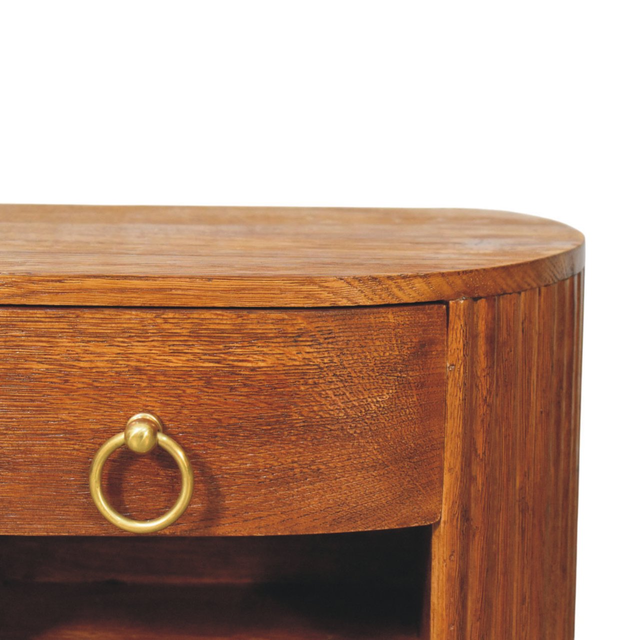 Solid Mango Wood Tiger Oak Finished 1 Drawer Oval Wall Nightstand - Image 4